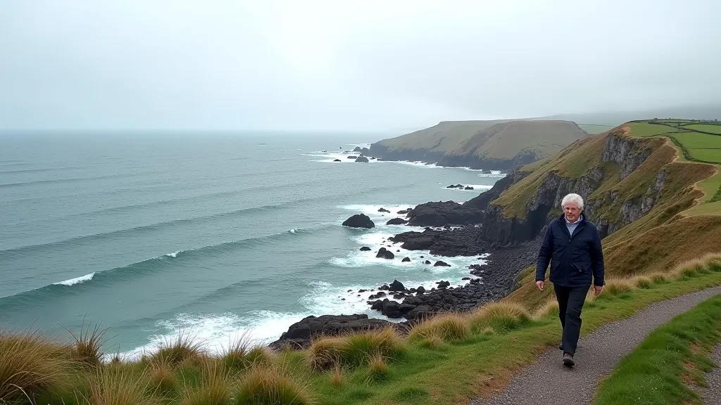 Spanish Point peninsula with rocky coastline, sea views, and informal walking trails with natural landscape